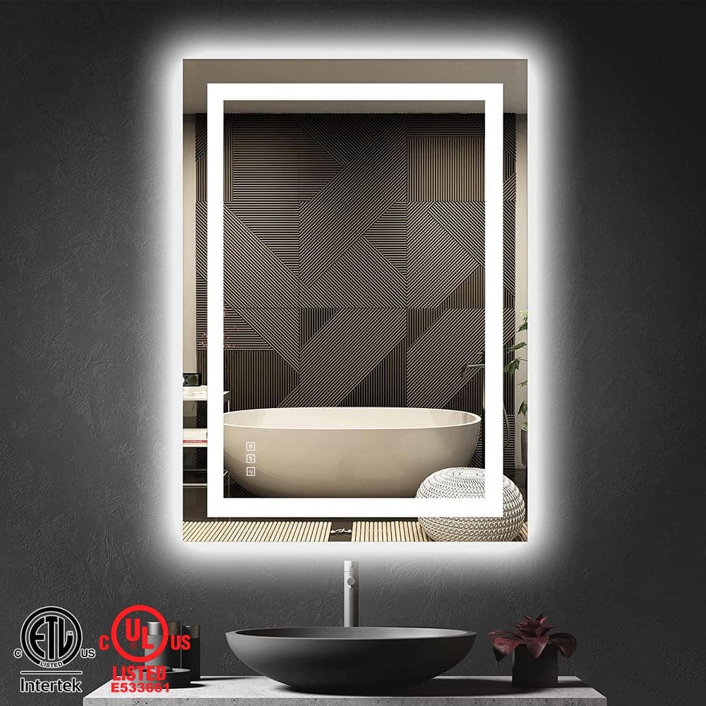 20 in. W x 28 in. H Rectangular Frameless LED Light Anti-Fog Wall Bathroom 