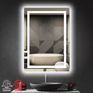 20 in. W x 28 in. H Rectangular Frameless LED Light Anti-Fog Wall Bathroom Vanity Mirror with Backlit and Front Light