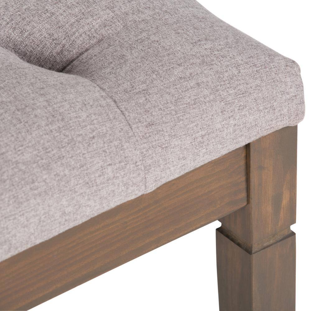Cloud Grey Linen Tufted Ottoman Bench with Wood Legs
