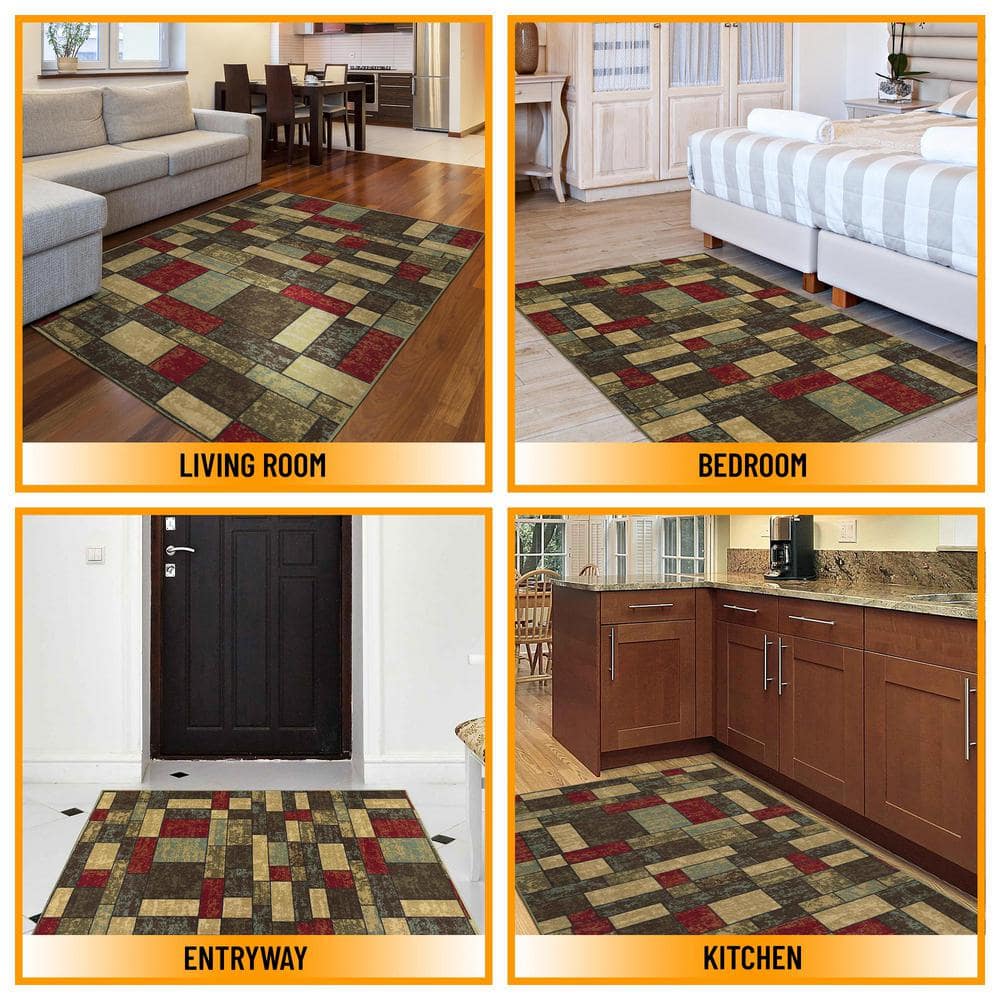 Multicolor Synthetic Non-Slip 5' x 6'6" Area Rug