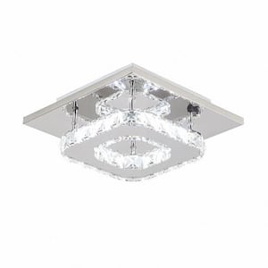 1-Light Square Chrome Crystal Integrated LED Flush Mount Minimalist Modern Ceiling Chandelier for Hallway Bedroom
