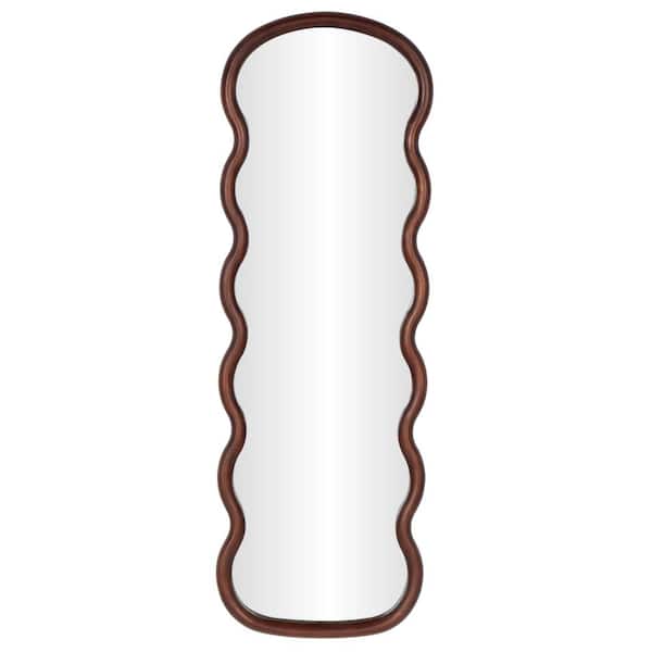 47 in. x 16 in. Handmade Wavy Oval Framed Dark Brown Wall Mirror