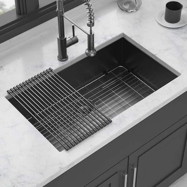 Coporesell 33 in. Undermount Single Bowl 18-Gauge Gunmetal Black