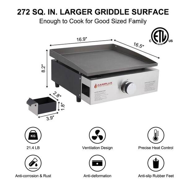 13,000 BTU Tabletop Griddle Portable Griddle with 1 lb LP Connector for Outdoor Cooking While Camping Traveling Patio or Garden BBQ Camplux Propane Gas Griddle Grill