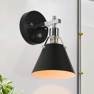 Granville Collection Modern 1-Light Black & Chrome Bell-shaped Wall Sconce Unique Damp-rated Bathroom Vanity Lighting