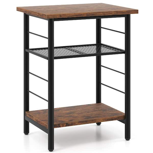 3-Tier End Table Nightstand, Space-Saving Bedside Table with Open Shelves, Industrial Style