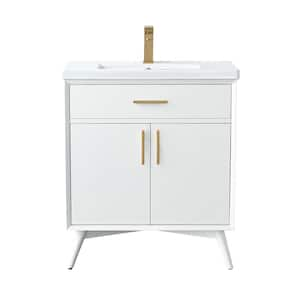 Nolan 30 in. W x 18 in. D x 34 in. H Bath Vanity in White with White Ceramic Vanity Top