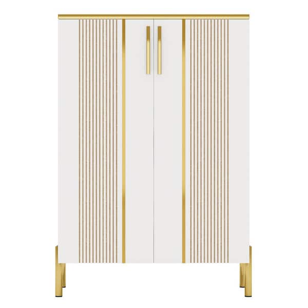 Lauren White Gold 22 Shoes Wood Shoe Storage Cabinet Door 39 in. H Shelf Adjustable Shelves 6-Tier Rack Organizer