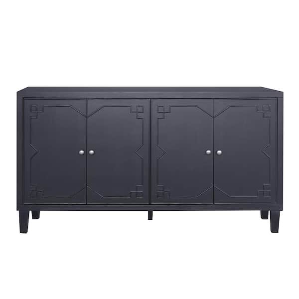 COWLOWN 59.84 in. W x 15.75 in. D x 31.5 in. H Black Linen Cabinet with 4 Doors