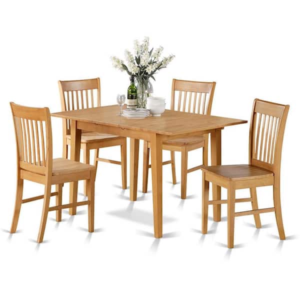East West Furniture 5-Piece Rectangle Natural Oak Finish Solid Wood Top Dining table with 4 Chairs with Lattice Back