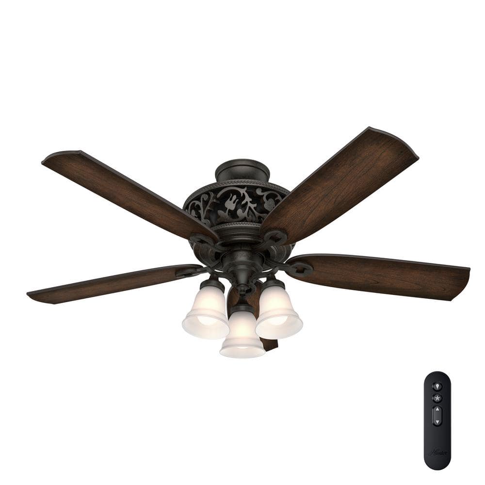 Hunter Promenade 54 in. LED Indoor Brittany Bronze Ceiling Fan with Light  Kit and Remote 59546 The Home Depot