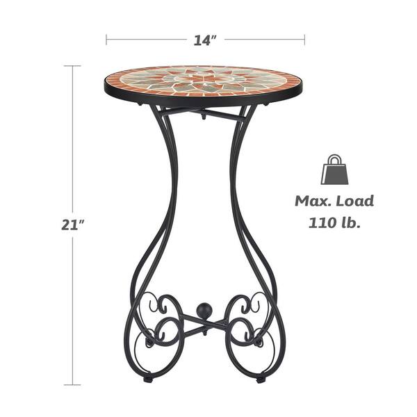 Table De Jardin Mosaïque Ronde - Tabouret Fleurs Support Mosaic Star Métal, Idéale Balcon Terrasse 58cm