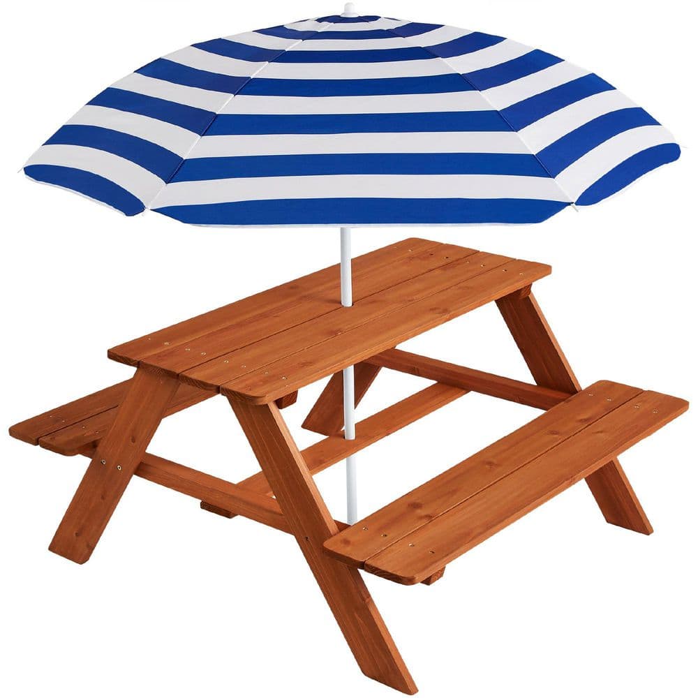 38 in. Brown Rectangle Wood Picnic Tables Seats 2 People with Umbrella ...