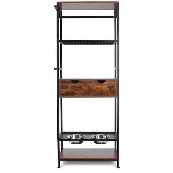 Dog Feeding Station 3 Height Adjustable Raised Dog Bowls Dog Feeder Station Storage with Shelves in Black Plus Vintage