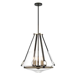 Eden Valley 5-Light Smoked Iron and Aged Gold Pendant to Semi-Flush with Clear Glass Shade