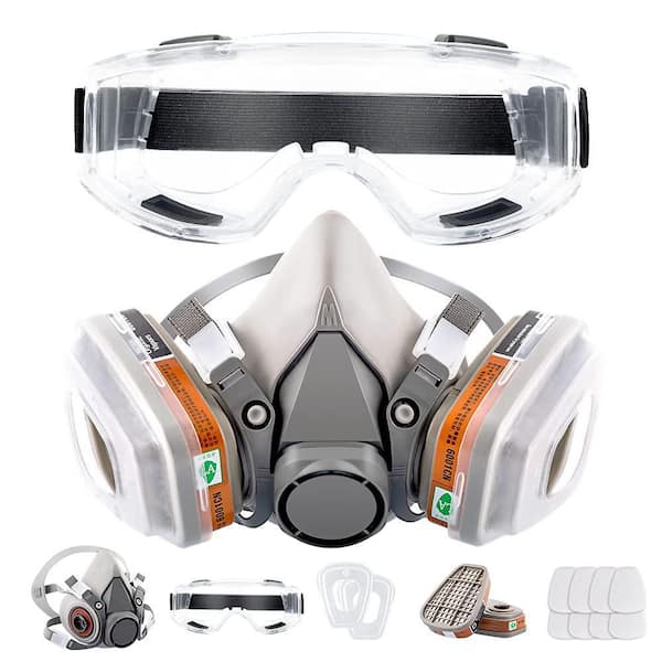 NVNOO Respirator Reusable Half Face Cover Gas Mask with Safety Glasses for Painting, Welding and Other Work Protection