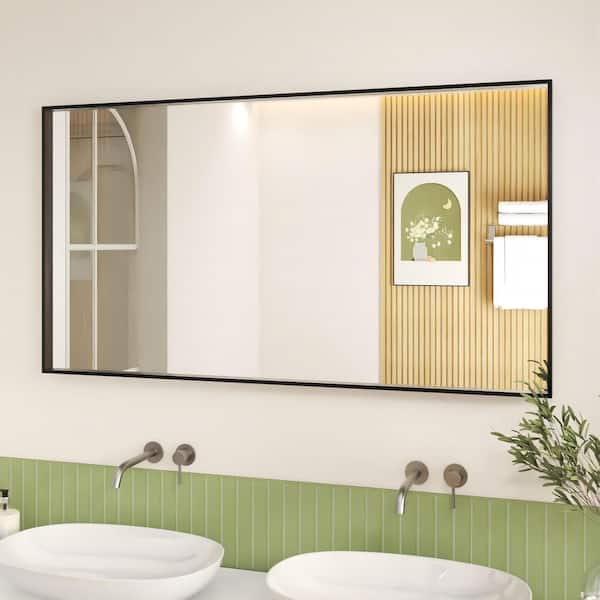 55 in. W x 30 in. H Black Aluminum Rectangular Framed Wall Bathroom Vanity Wall Mount Mirror