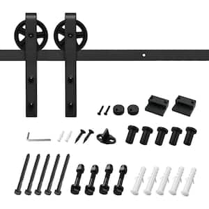 6.6 ft./79.2 in. J-Shaped Sliding Single Barn Door Hardware Kit with Large Wheel Rollers