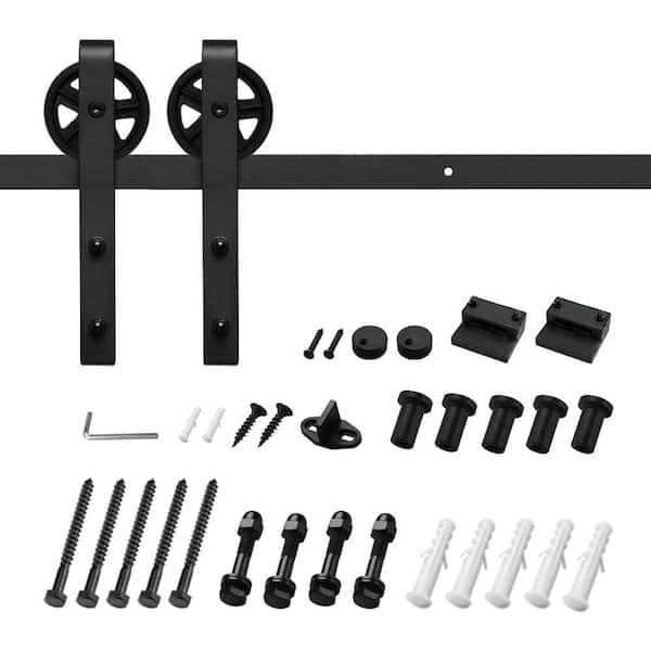6.6 ft./79.2 in. J-Shaped Sliding Single Barn Door Hardware Kit with Large Wheel Rollers