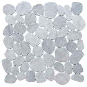 Cultura Silver Honed and Tumbled 11.81 in. x 11.81 in. x 8 mm Pebbles Mesh-Mounted Mosaic Tile (1 sq. ft.)