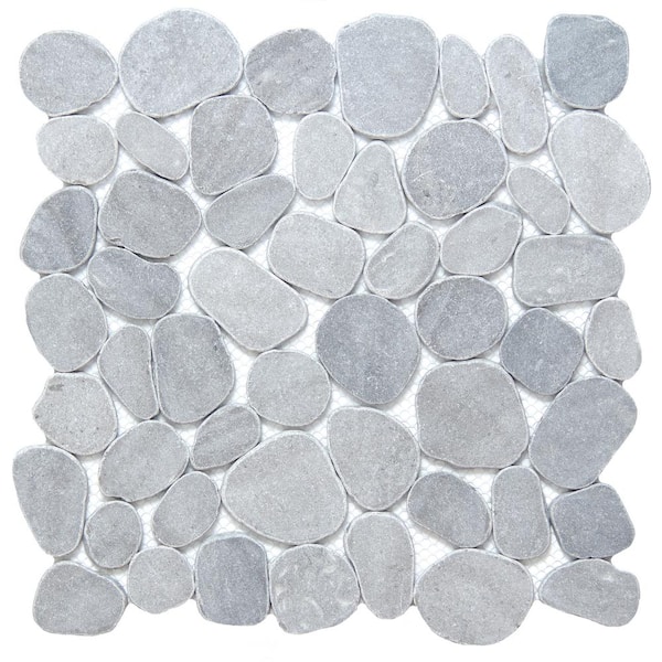 EMSER TILE Cultura Silver Honed and Tumbled 11.81 in. x 11.81 in. x 8 mm Pebbles Mesh-Mounted Mosaic Tile (1 sq. ft.)