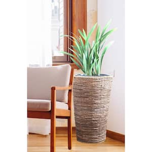 Wicker Banana Rope Tall Floor Planter with Metal Pot, Large