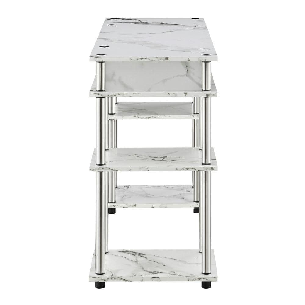 48" White Marble and Wood Student Desk with Shelves