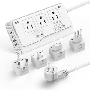 220-Volt to 110-Volt Converter for European Travel with 3 AC 2 USBC 2 USBA Ports, European Travel Power Adaptor