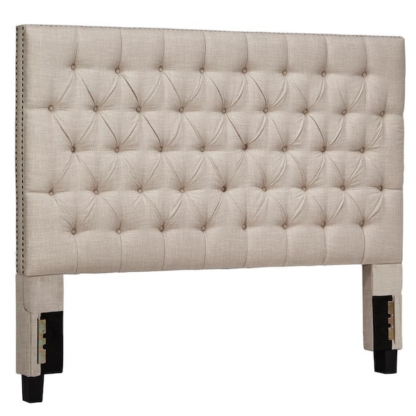 HomeSullivan 64.9 in. W Beige Tufted Nailhead Chesterfield Queen Headboard