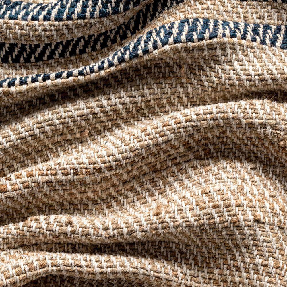 Natural Jute Flatwoven Area Rug with Blue Stripes, 5' x 8'