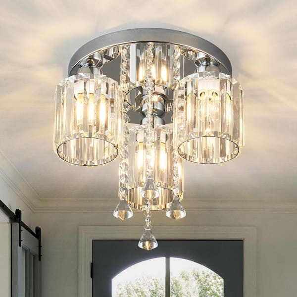 Home Lighting 40-Watt 3-Light Chrome Ceiling Light Modern Crystal Pendant Light for Kitchen Entryway JC-026-3L