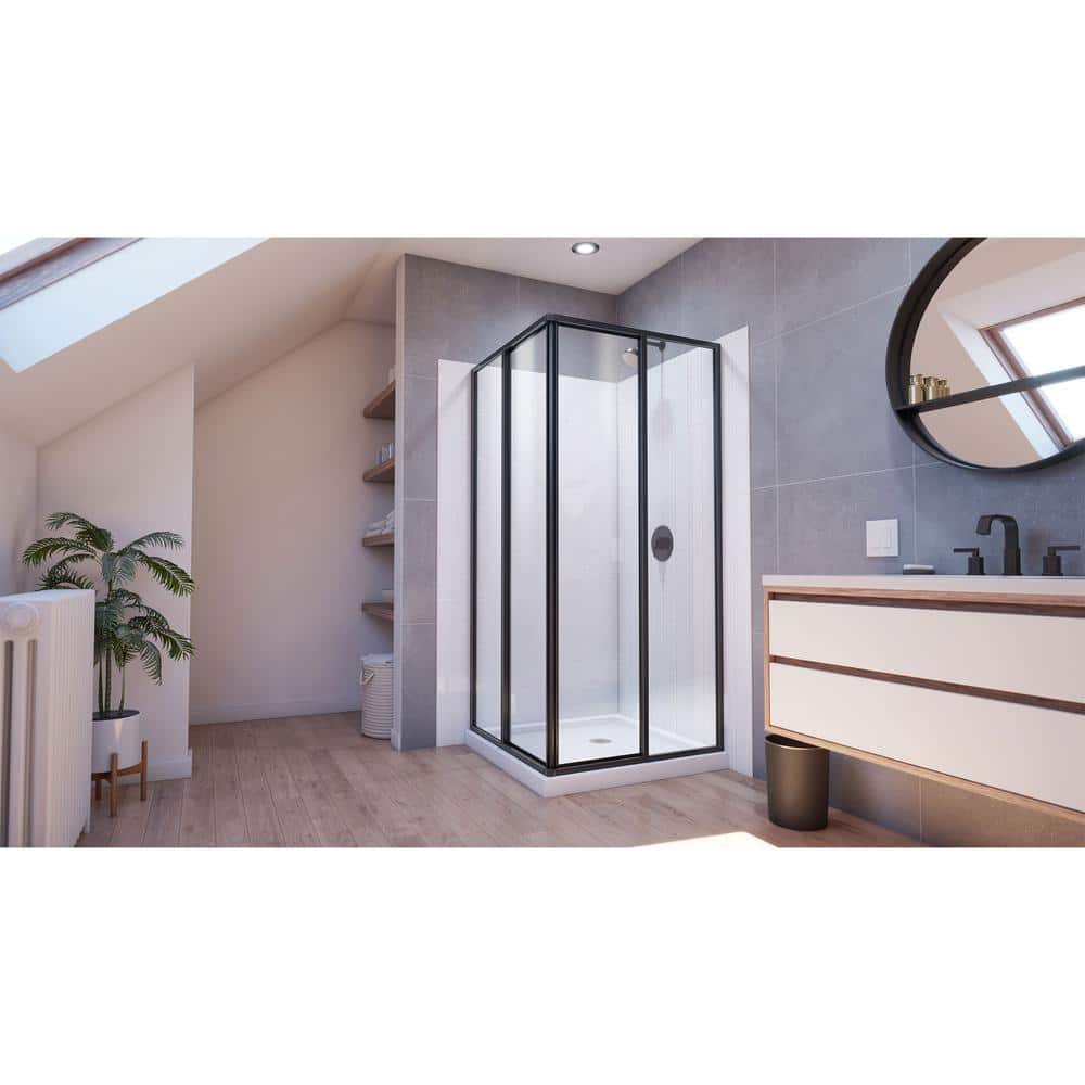 Matte Black 36" x 36" Sliding Shower Enclosure with Acrylic Wall Kit