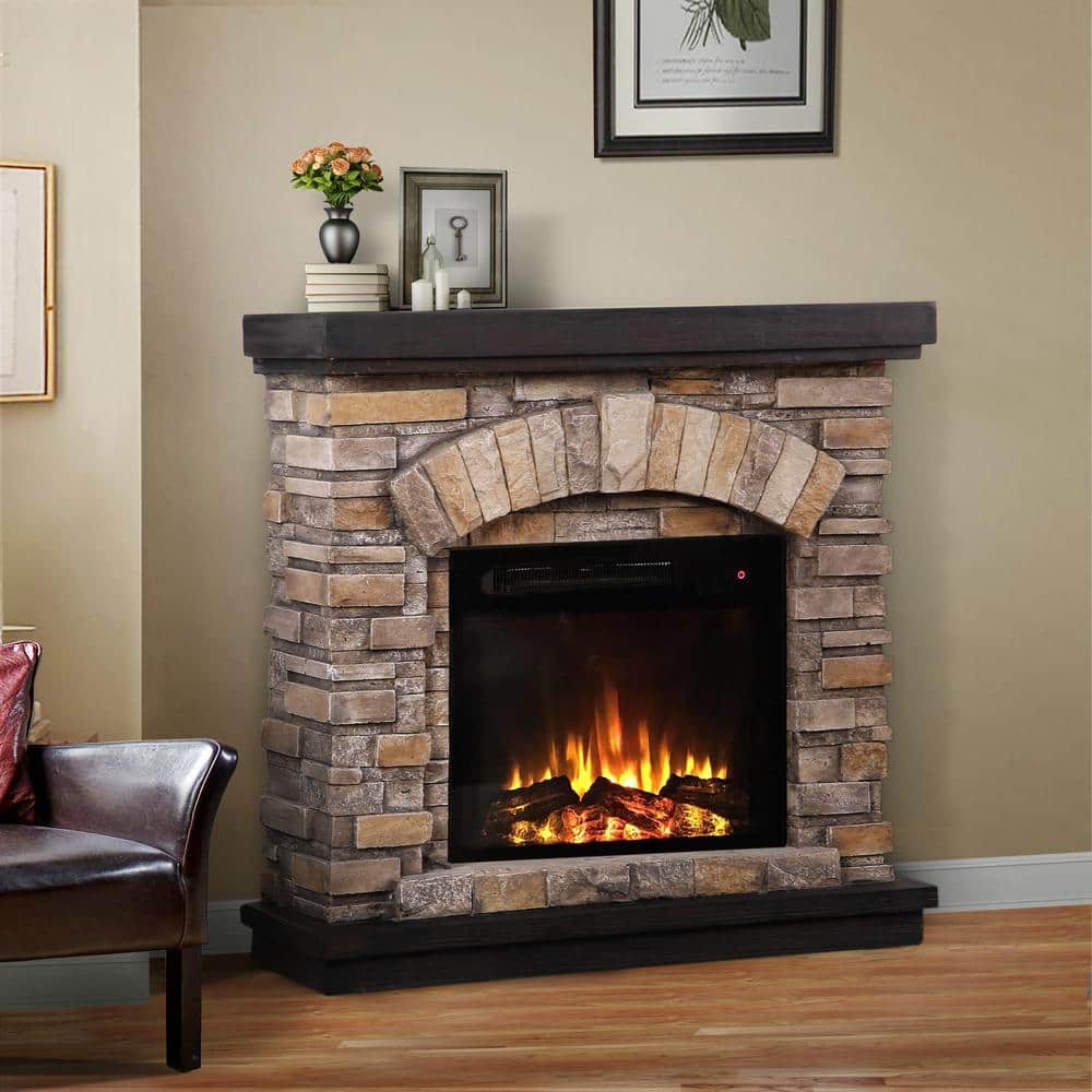 Festivo 36" Tan Faux Stone Freestanding Electric Fireplace