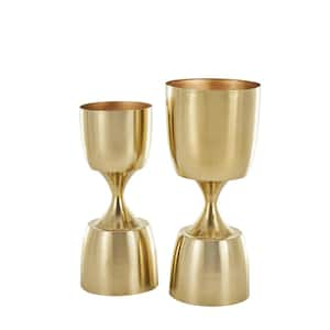 26 in., and 23 in. Large Gold Metal Hourglass Shaped Planter with Elevated Base (2- Pack)