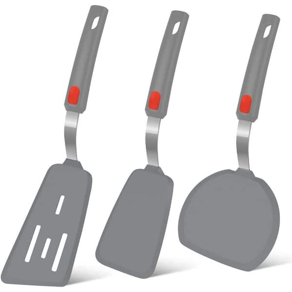3-Set Silicone Spatula Turner, 600°F Heat Resistant Cooking Spatulas, BPA Free Rubber Spatula Set, Gray