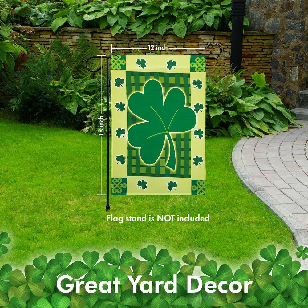 Large Green Clover St. Patrick's Day Polyester Garden Flag 12" x 18"