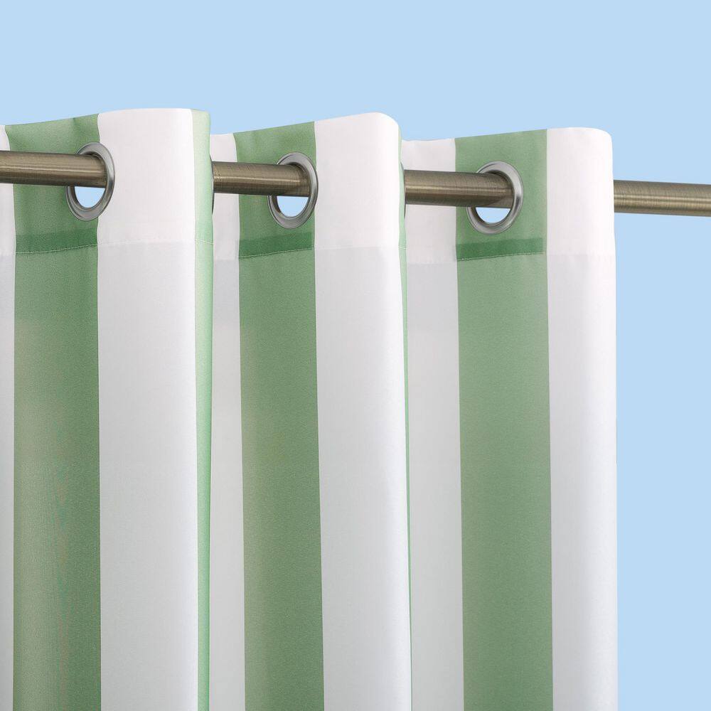 Spa Green Striped Polyester Blackout Grommet Curtain Panel