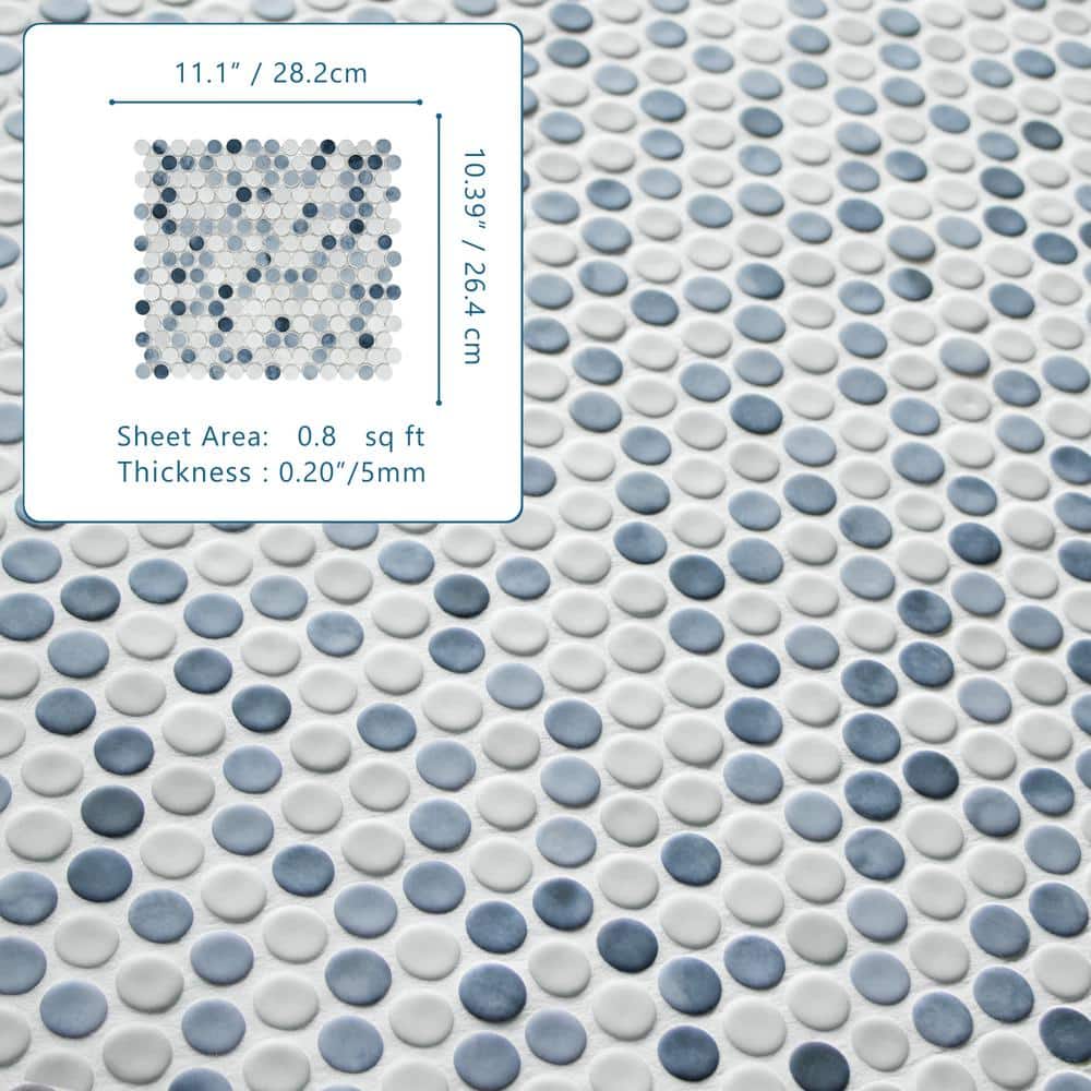 Blue Penny Round Recycled Glass Mosaic Tile 11" x 10"