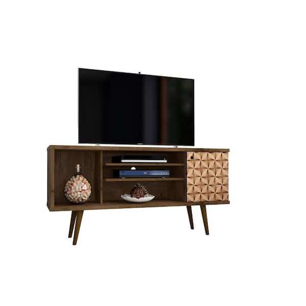 Manhattan Comfort Liberty 53.14 in. Rustic Brown and 3D Brown TV Stand Fits TVs Up to 50 in. with Storage Doors and Cable Management