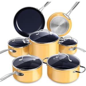 Diamond Infused 12-Piece Stainless Steel Nonstick Cookware Set in Apricot Orange
