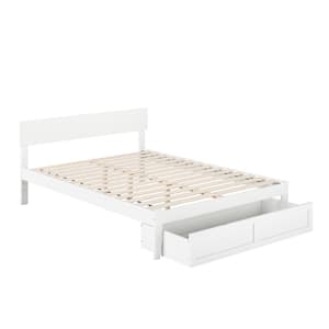 Boston White Queen Solid Wood Storage Platform Bed with Foot Drawer