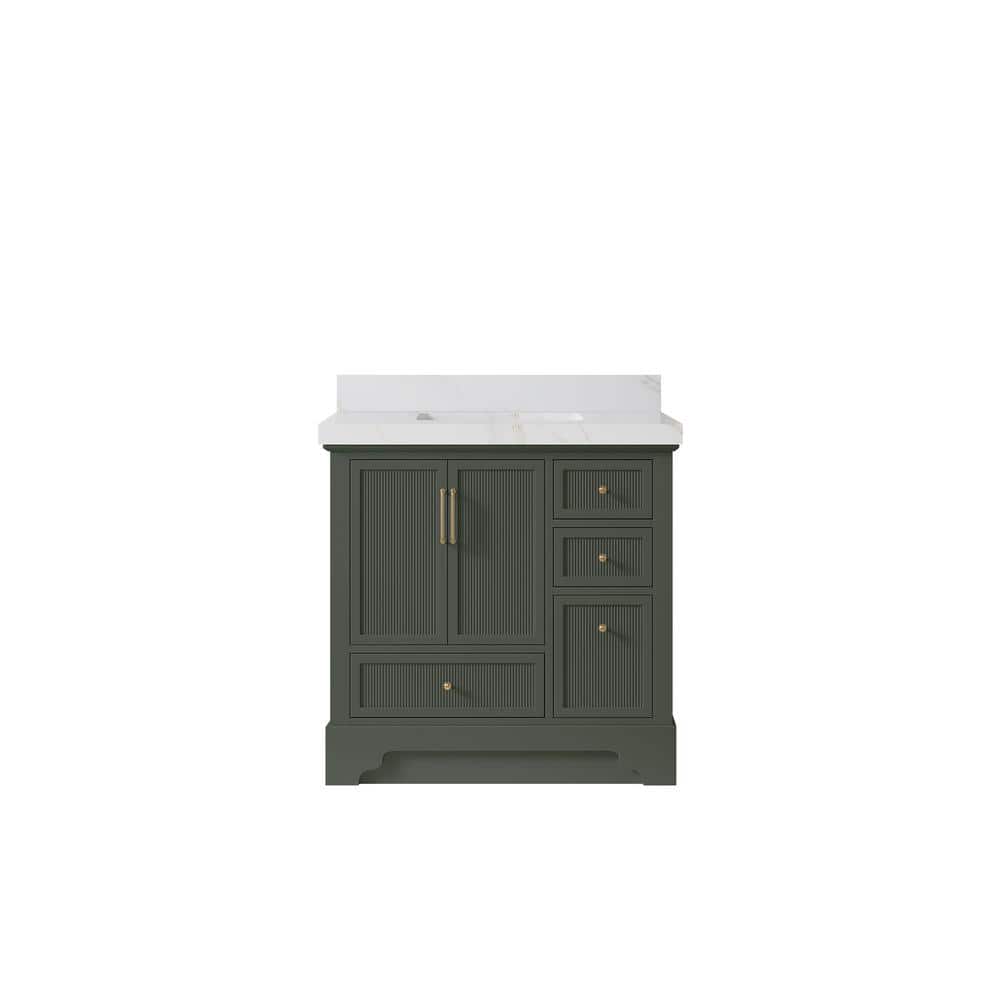 Alys 36 in. W x 22 in. D x 36 in. H Single Sink Bath Vanity Center in Pewter Green with 2 in. Calcutta Sienna Qt. Top price history on PriceWatchPro