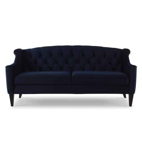 Jennifer Taylor Ken 74 in. Dark Navy Blue Velvet 3-Seater Modern Glam Sofa