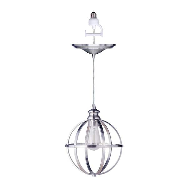 Worth Home Products Instant Pendant 1-Light Recessed Light Conversion Kit Brushed Nickel Globe Cage Shade