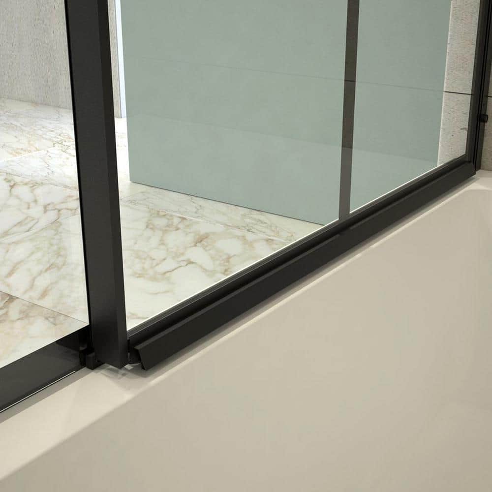 Joselyn 59" Black Steel Framed Sliding Tub Door with Clear Glass