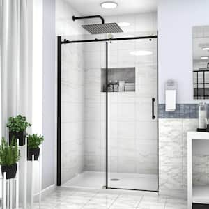 76 in. x 48 in. Bypass Semi-Frameless Single Sliding Enclosure Shower Door Tub Door with Clear Glass in Matte Black