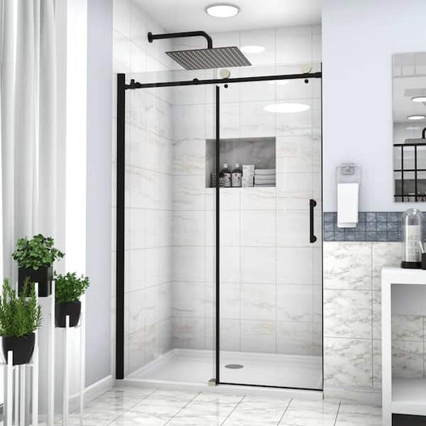 Magic Home 76 in. x 48 in. Bypass Semi-Frameless Single Sliding Enclosure Shower Door Tub Door with Clear Glass in Matte Black