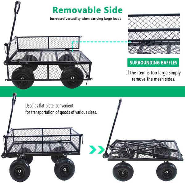 Sudzendf Black Steel Garden Cart with Removable Sides
