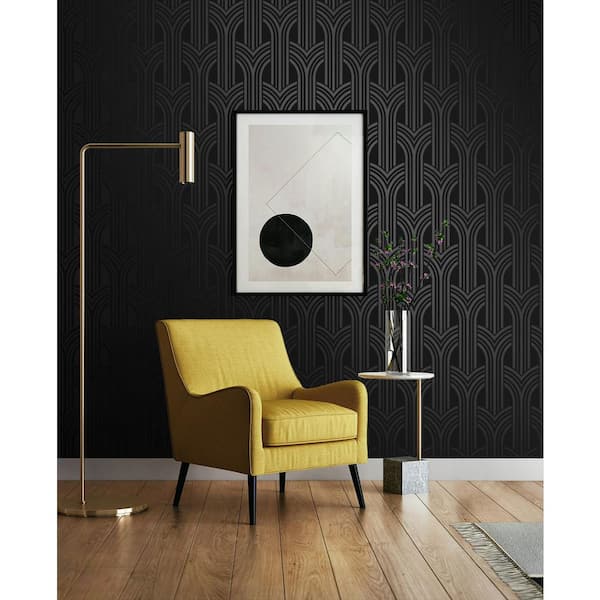 31.35 sq. ft. Onyx Geometric Arches Vinyl Peel and Stick Wallpaper Roll