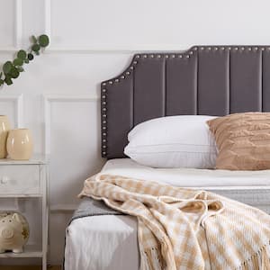 Upholstered Bed Gray Metal+Wood Frame Queen Platform Bed with Tufted Adjustable Headboard/Mattress Foundation